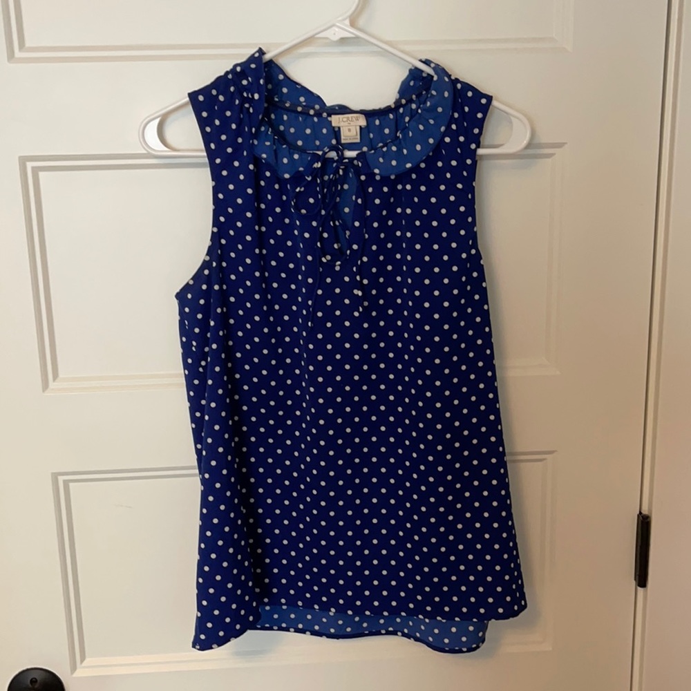 J. Crew blue polka dot sleeveless blouse